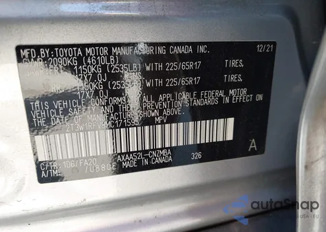 2021 Toyota Rav4 Xle from USA, damaged, VIN 2T3W1RFV8MC171595